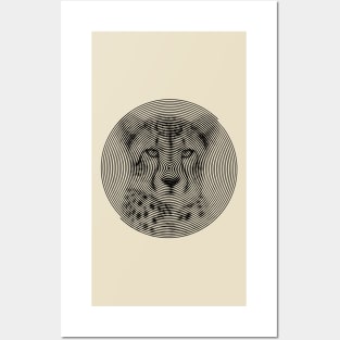 Cheetah Face Close-up in Spiroglyphic Style Spiral Circles Posters and Art